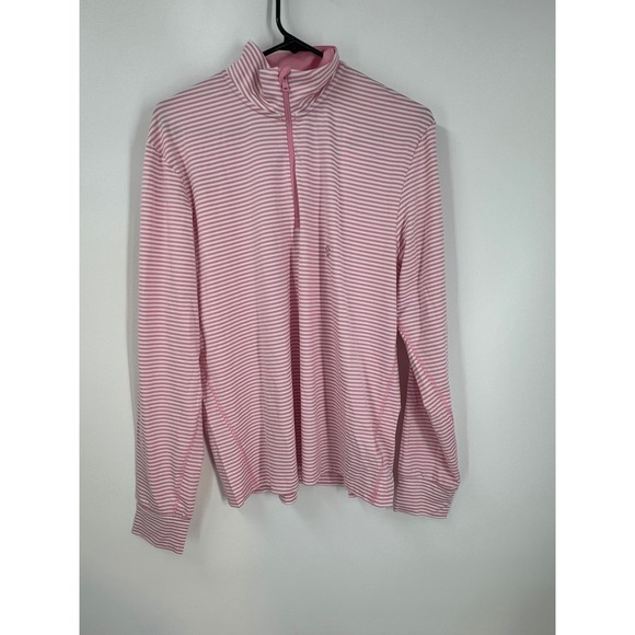 Polo Ralph Lauren Men's Med Performance Pink Striped Pullover Golf 1/4 Zip Shirt